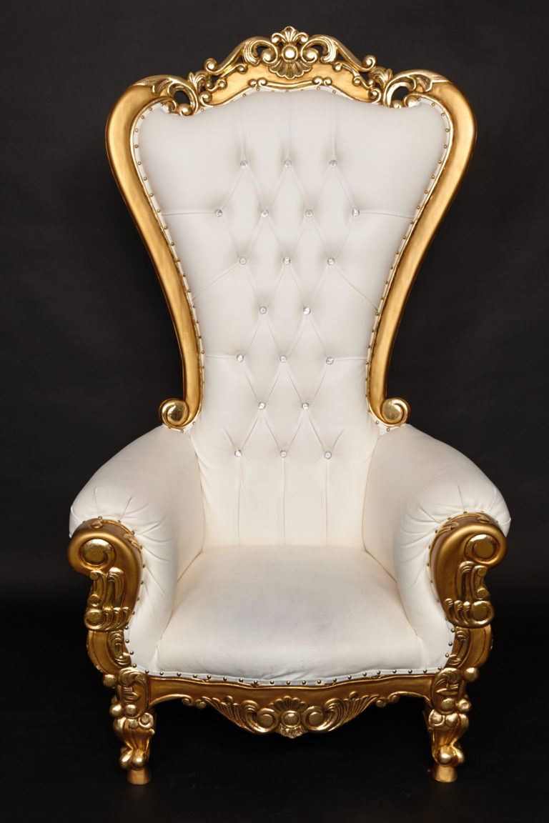 Tufted Throne Chair with Gold Trim - White - Houston Furniture